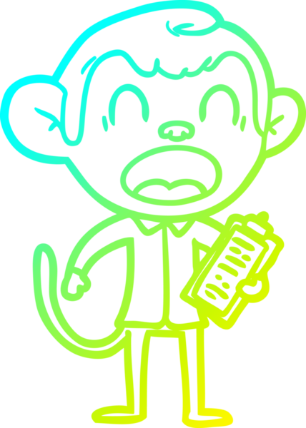 Bir insan tarafından çizilmiş bağıran çizgi film maymunu çizimi.