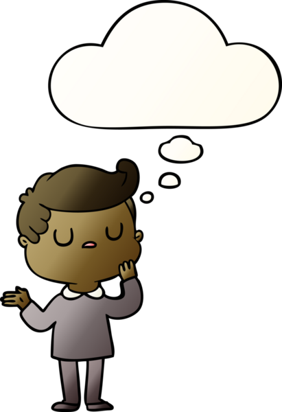 Düşünce baloncuklarıyla bir insan tarafından çizilmiş karikatür adamı.