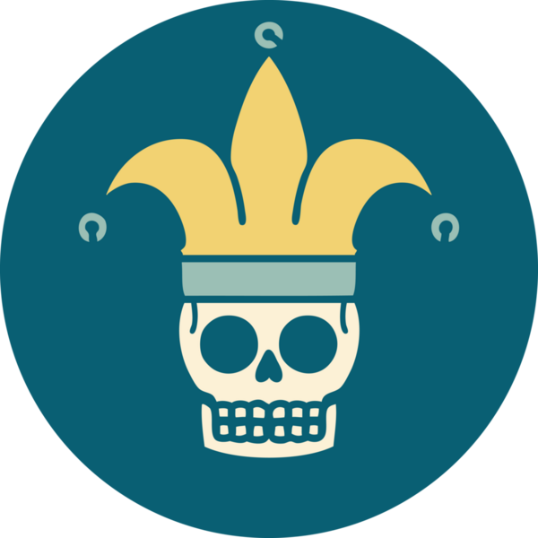 Bir insan tarafından çizilmiş bir kafatası soytarısının ikonik dövme şekli