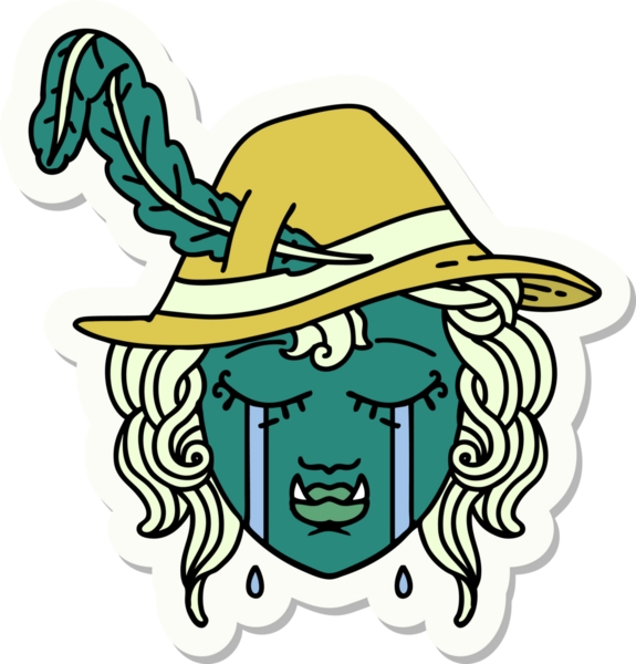 Bir insan tarafından çizilmiş ağlayan bir Ork Ozan karakterinin çıkartması.