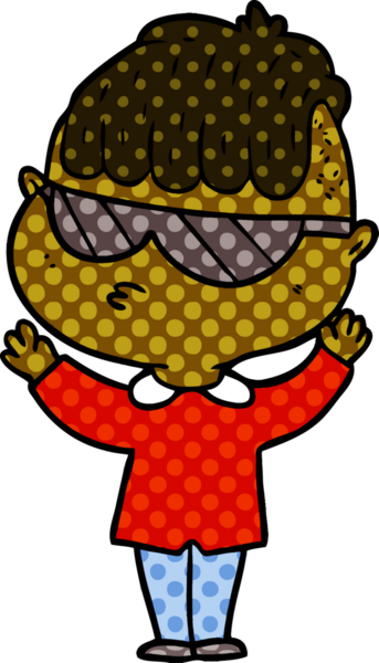 Bir insan tarafından çizilmiş güneş gözlüğü takan çizgi film çocuğu.