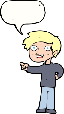 Bir insan tarafından çizilmiş bir konuşma balonuyla işaret eden çizgi film adamı.