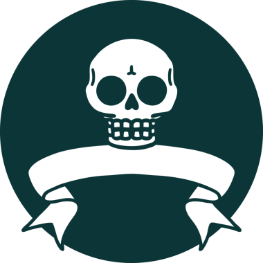 bir insan tarafından çizilmiş bir kafatası pankartıyla dövme biçimi simgesi