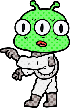 Bir insan tarafından çizilmiş üç gözlü uzaylı çizgi filmi.