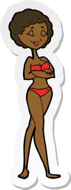 Bir insan tarafından çizilmiş bikinili eski bir karikatür kadın çıkartması.