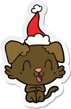 Bir insan tarafından çizilmiş Noel Baba şapkası takan bir köpeğin çizdiği el yazısı.