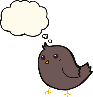 Bir insan tarafından çizilmiş düşünce baloncuklu çizgi film kuşu.