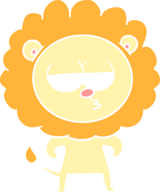 Bir insan tarafından çizilmiş düz renkli karikatür sıkılmış aslan