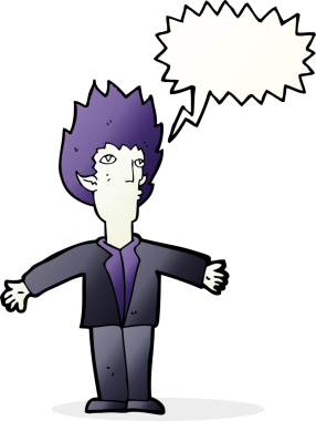 Bir insan tarafından çizilmiş, konuşma balonu olan bir vampir.