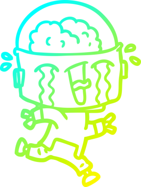 Bir insan tarafından çizilmiş ağlayan bir robot çizgi çizimi.