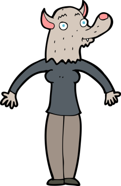 Çizgi film dostu kurtadam kadın bir insan tarafından çizilmiş.