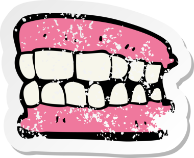 Bir insan tarafından çizilmiş takma dişlerin gerilimli yapıştırması.