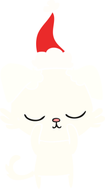 Bir insan tarafından çizilmiş Noel Baba şapkası takan bir köpeğin düz renk çizimi.