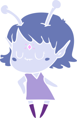 Bir insan tarafından çizilmiş düz renkli uzaylı kız çizgi filmi.