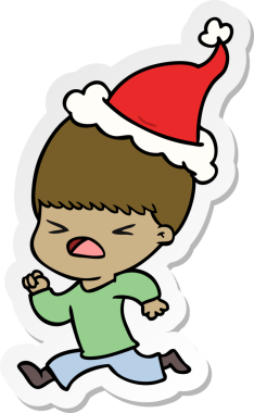 Bir insan tarafından çizilmiş Noel Baba şapkası giyen stresli bir adamın el yazısı.