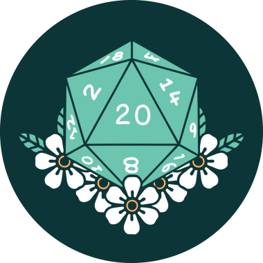 Doğal 20 D20 zarının bir insan tarafından çizilmiş ikonu.