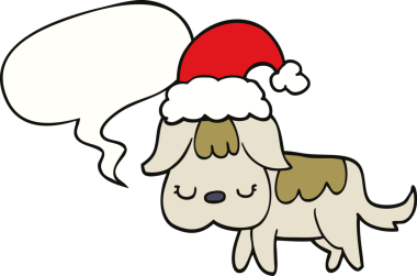 Bir insan tarafından çizilmiş konuşma balonu olan şirin bir Noel köpeği.
