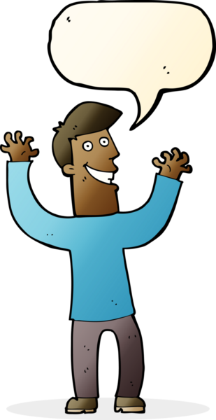 Bir insan tarafından çizilmiş konuşma balonuyla heyecanlı bir adam.