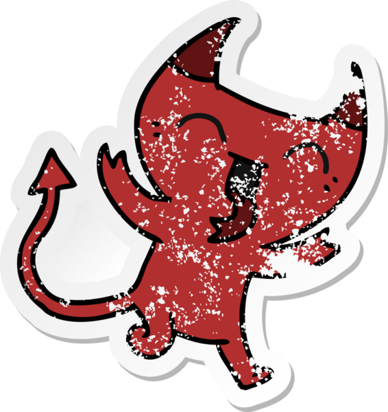 Bir insan tarafından çizilmiş sevimli kawaii kırmızı iblisinin serbest çizilmiş çıkartması.