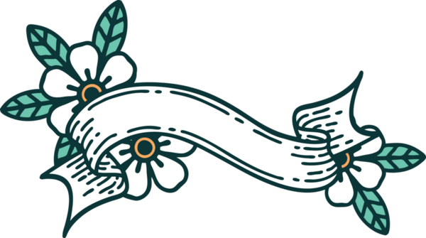 İkonik dövme tarzı bir afiş ve bir insan tarafından çizilmiş çiçekler.