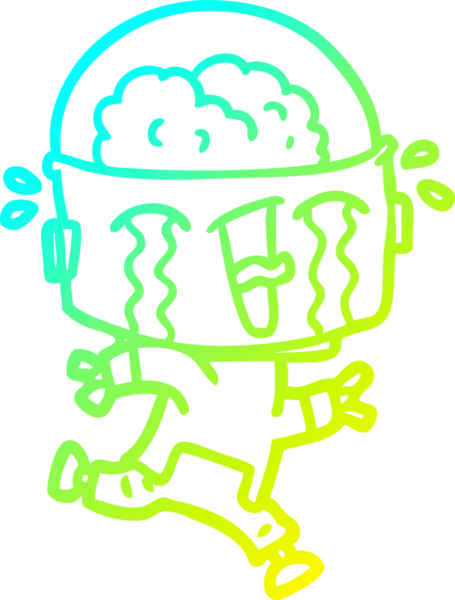 Bir insan tarafından çizilmiş ağlayan bir robot çizgi çizimi.