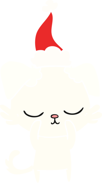 Bir insan tarafından çizilmiş Noel Baba şapkası takan bir köpeğin düz renk çizimi.