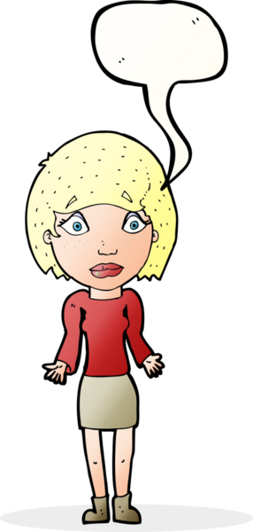 Bir insan tarafından çizilmiş konuşma baloncuğuyla omuz silken çizgi film kadını.