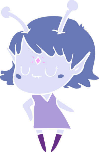 Bir insan tarafından çizilmiş düz renkli uzaylı kız çizgi filmi.