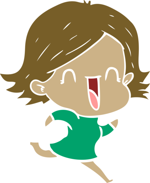 Bir insan tarafından çizilmiş düz renkli mutlu kadın çizgi filmi.