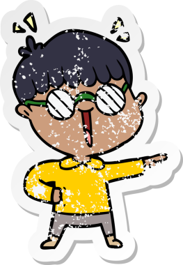 Bir insan tarafından çizilmiş gözlük takan çizgi film karakterinin sıkıntılı çıkartması.