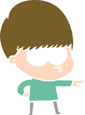 Bir insan tarafından çizilmiş düz renkli çizgi film çocuğu.