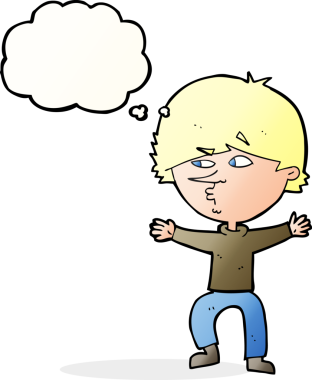 Bir insan tarafından çizilmiş düşünce baloncuğu olan şüpheli bir adam.