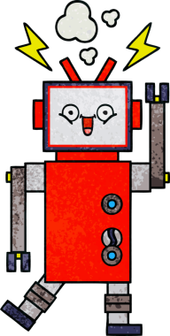 Bir insan tarafından çizilmiş bir robotun retro grunge dokusu