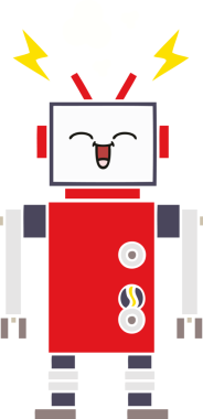 Bir insan tarafından çizilmiş düz renkli bir robot karikatürü