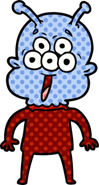 Bir insan tarafından çizilmiş mutlu bir uzaylı çizgi filmi.