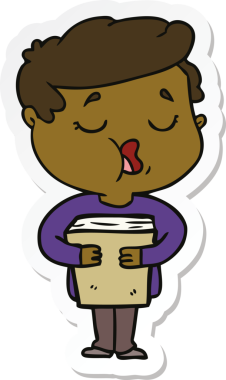 Elinde kitap tutan ve bir insan tarafından çizilmiş bir karikatür adamın çıkartması.