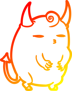 Bir insan tarafından çizilmiş küçük, şişman bir cadılar bayramı şeytanının sıcak çizgi çizimi.