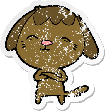 Bir insan tarafından çizilmiş mutlu çizgi film köpeğinin sıkıntılı çıkartması.