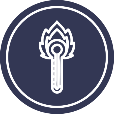 Bir insan tarafından çizilmiş alevli termometre dairesel simgesi