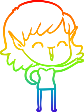 Gökkuşağı gradyan çizgi çizimi bir insan tarafından çizilmiş bir elf kızı