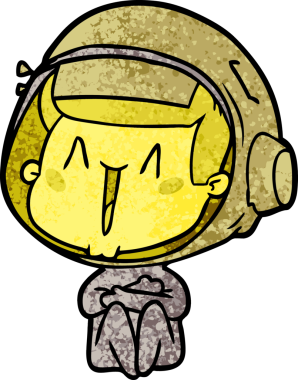 Bir insan tarafından çizilmiş mutlu astronot çizgi filmi.