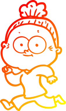 Bir insan tarafından çizilmiş mutlu, yaşlı bir kadının sıcak çizgi çizimi.