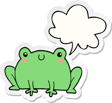 Bir insan tarafından çizilmiş konuşma balonu çıkartmalı karikatür kurbağası.