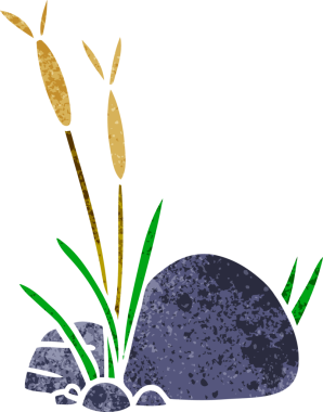 Bir insan tarafından çizilmiş taş ve çakıl taşlarından oluşan eski bir karikatür.