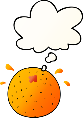 Düşünce baloncuğu olan turuncu çizgi film bir insan tarafından çizilmiş.