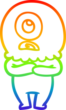 Gökkuşağı gradyanı çizimi bir insan tarafından çizilmiş bir Tepegöz uzaylı uzay adamı