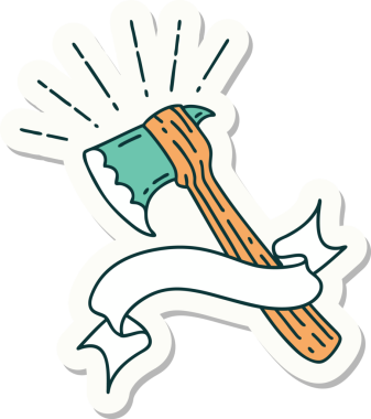 Bir insan tarafından çizilmiş dövme stili balta etiketi.