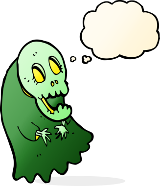 Bir insan tarafından çizilmiş düşünce baloncuklu karikatür hortlağı.