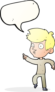 Bir insan tarafından çizilmiş konuşma balonu olan çizgi film çocuğu.