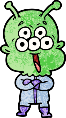 Bir insan tarafından çizilmiş mutlu bir uzaylı çizgi filmi.